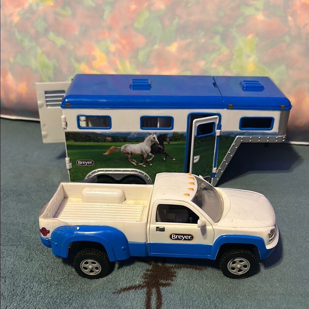 Breyer Blue and White Toy Set truck and trailer